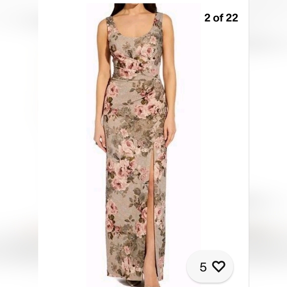 Adrianna PapellWomen's Metallic Floral-Print Column Gown Slate/Rose Size 10